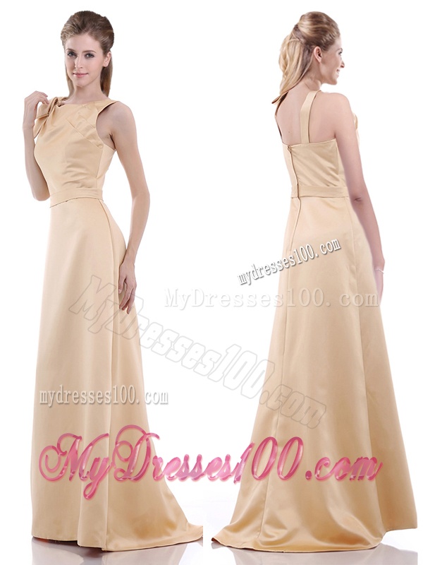 2016 Simple Column Scoop Bowknot Mother of The Bride Dress in Champagne