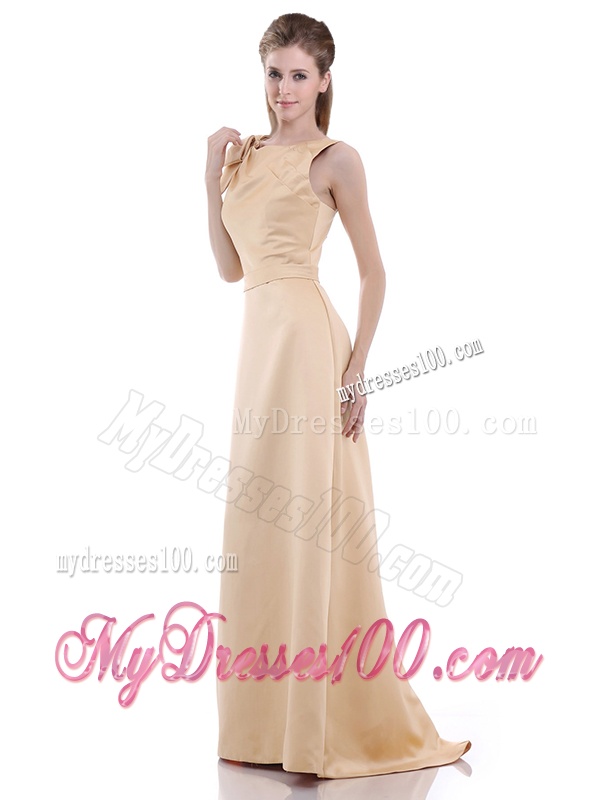 2016 Simple Column Scoop Bowknot Mother of The Bride Dress in Champagne