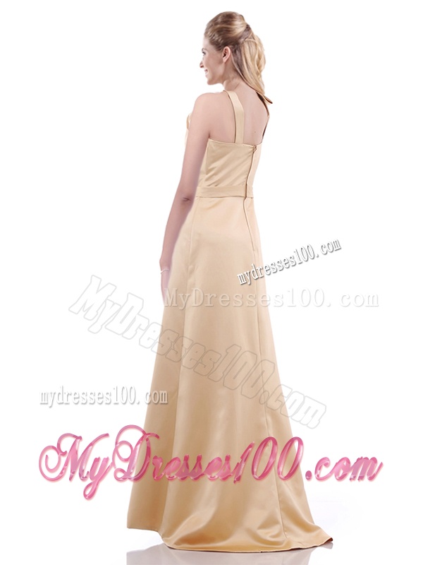 2016 Simple Column Scoop Bowknot Mother of The Bride Dress in Champagne