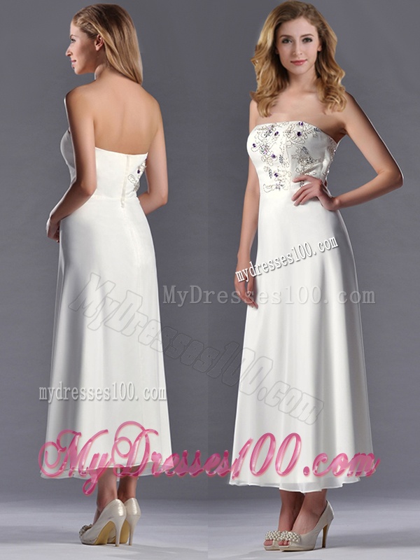 Beautiful Applique with Beading White Mother of The Bride Dress in Tea Length