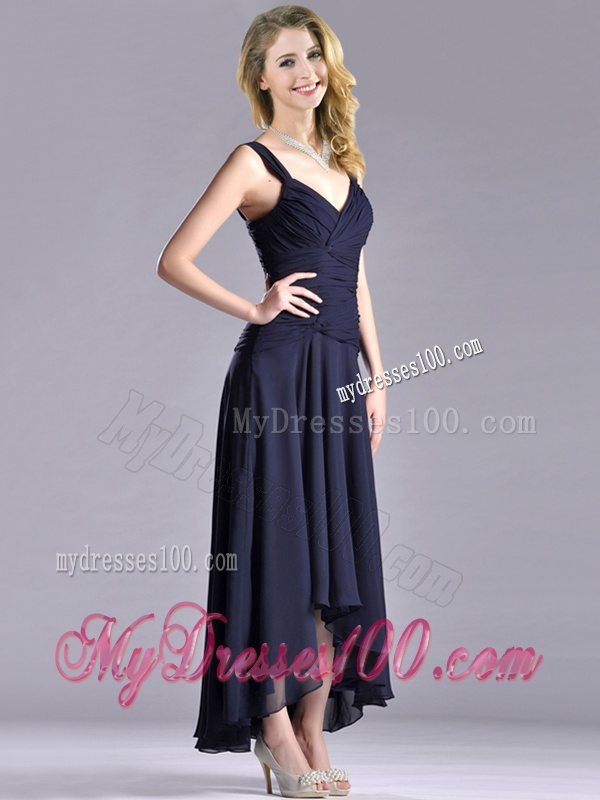 Beautiful Straps Black Chiffon Mother of The Bride Dress with High Low