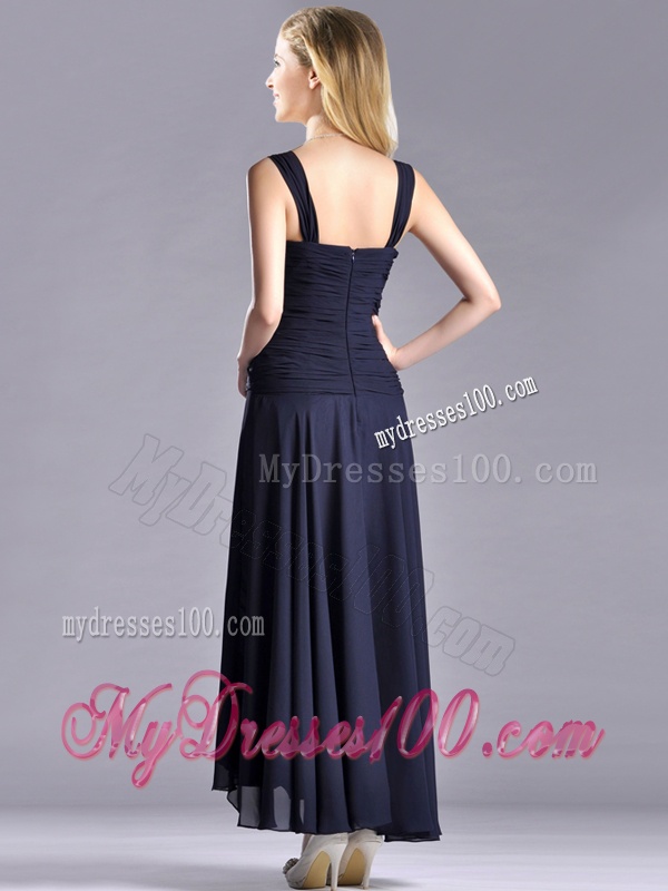 Beautiful Straps Black Chiffon Mother of The Bride Dress with High Low