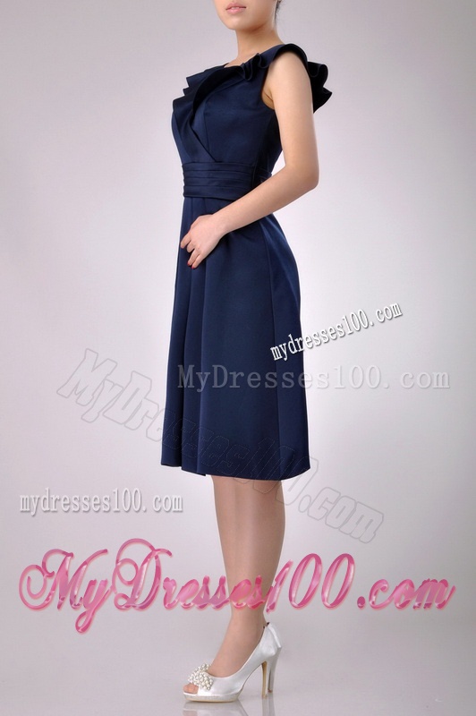 Beautiful V Neck Navy Blue Empire Mother of The Bride Dress with Cap Sleeves