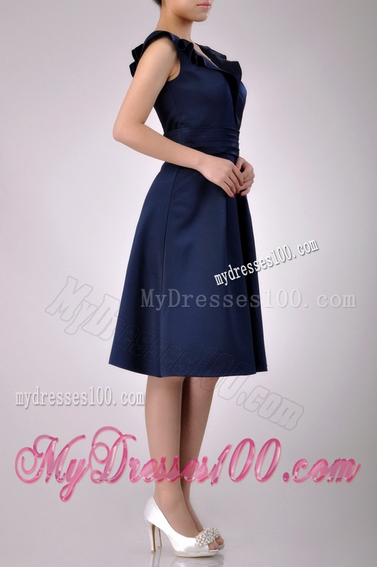 Beautiful V Neck Navy Blue Empire Mother of The Bride Dress with Cap Sleeves