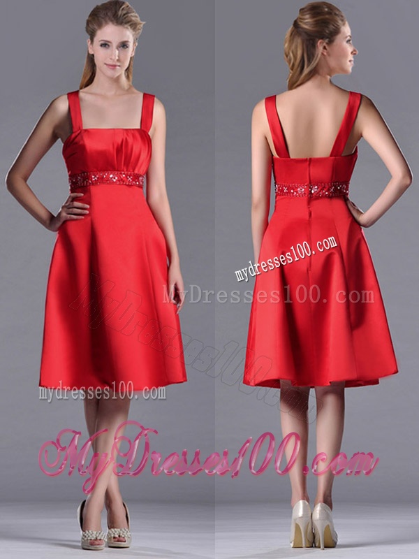 Best Selling Square Beaded Decorated Waist Mother of The Bride Dress in Knee Length