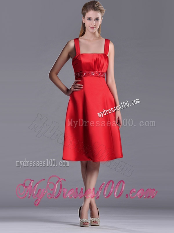 Best Selling Square Beaded Decorated Waist Mother of The Bride Dress in Knee Length