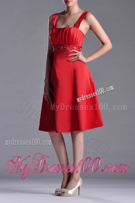 Best Selling Square Beaded Decorated Waist Mother of The Bride Dress in Knee Length