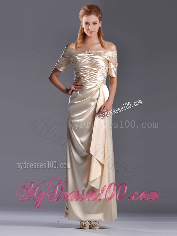 Column Off the Shoulder Ruching Mother of The Bride Dress in Champagne