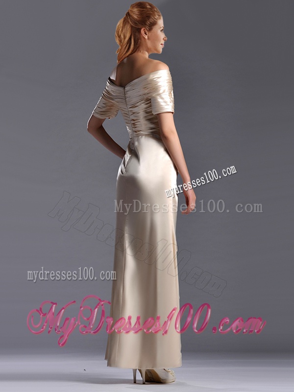 Column Off the Shoulder Ruching Mother of The Bride Dress in Champagne
