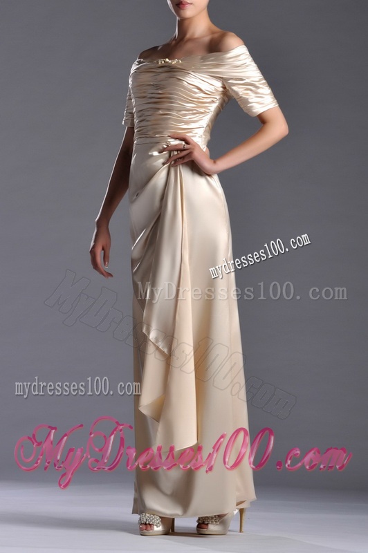 Column Off the Shoulder Ruching Mother of The Bride Dress in Champagne