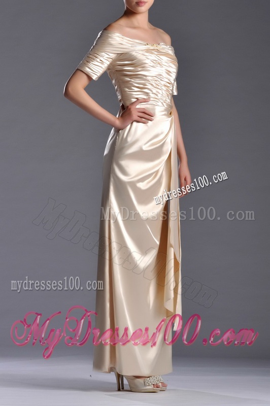 Column Off the Shoulder Ruching Mother of The Bride Dress in Champagne
