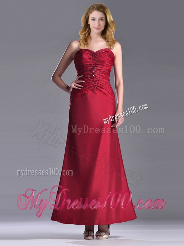 Exclusive Spaghetti Straps Wine Red Mother of The Bride Dress with Beading and Ruching