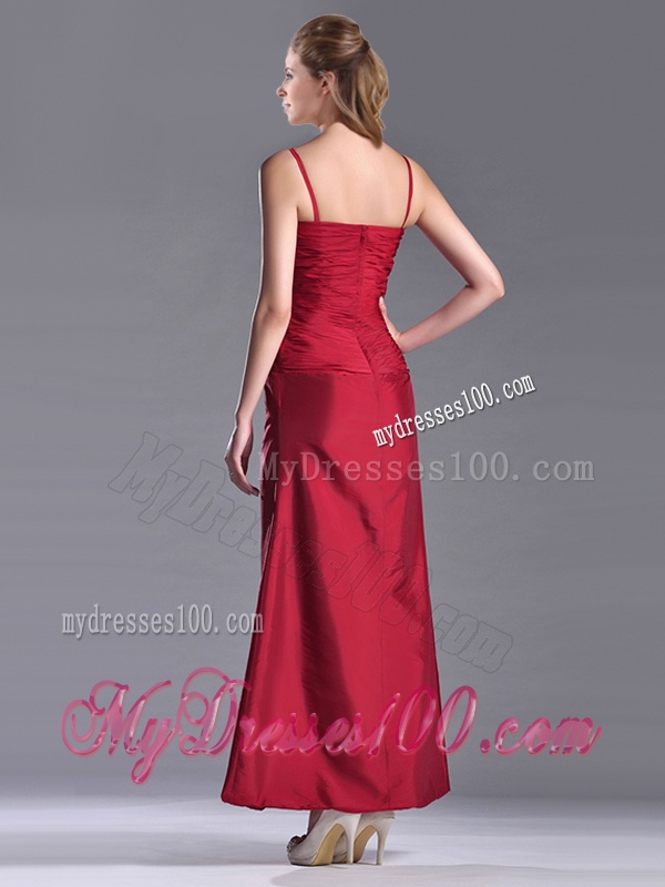 Exclusive Spaghetti Straps Wine Red Mother of The Bride Dress with Beading and Ruching