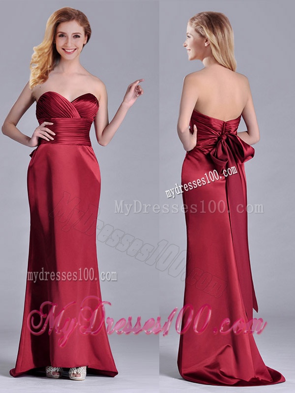 Fashionable Column Sweetheart Wine Red Mother of The Bride Dress with Brush Train