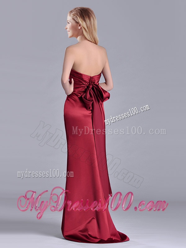 Fashionable Column Sweetheart Wine Red Mother of The Bride Dress with Brush Train