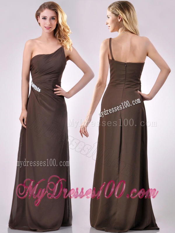 Low Price One Shoulder Taffeta Beaded Mother of The Bride Dress in Brown