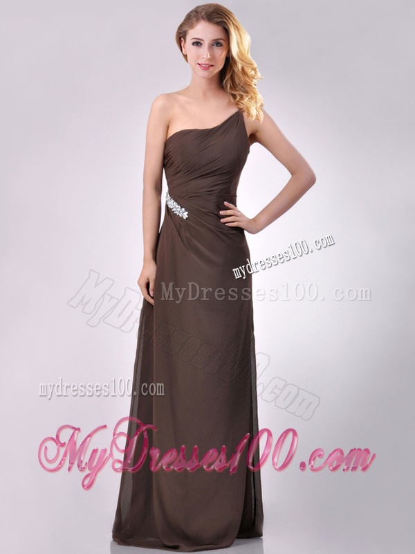 Low Price One Shoulder Taffeta Beaded Mother of The Bride Dress in Brown