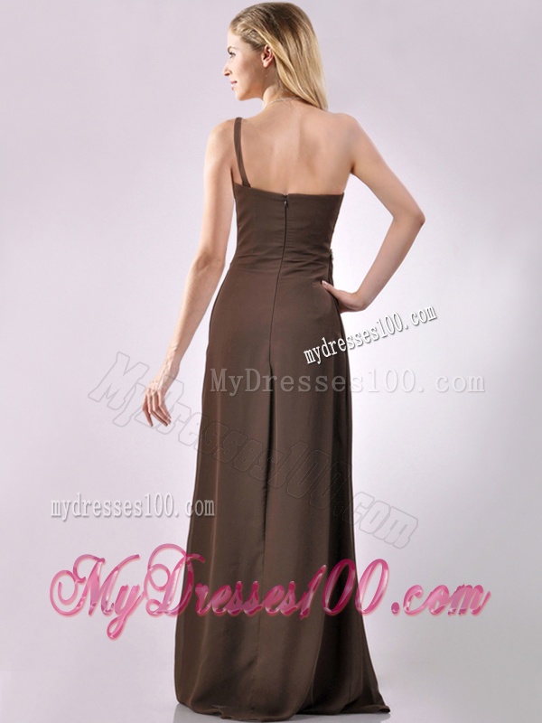 Low Price One Shoulder Taffeta Beaded Mother of The Bride Dress in Brown