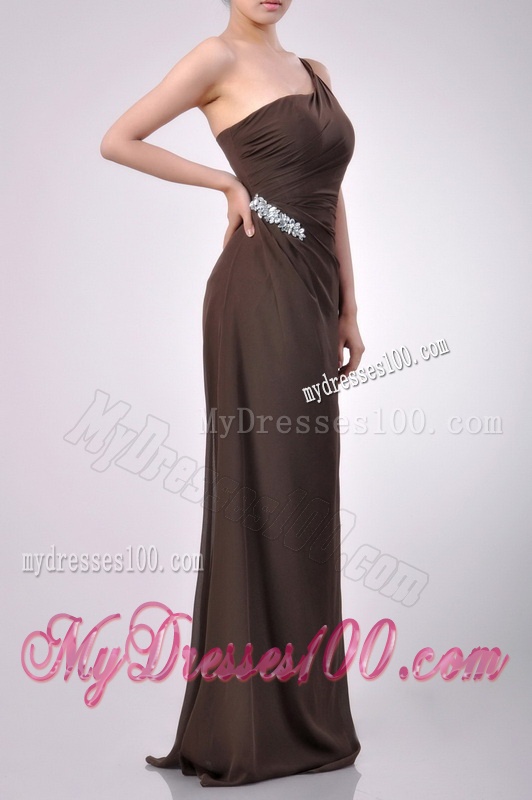 Low Price One Shoulder Taffeta Beaded Mother of The Bride Dress in Brown