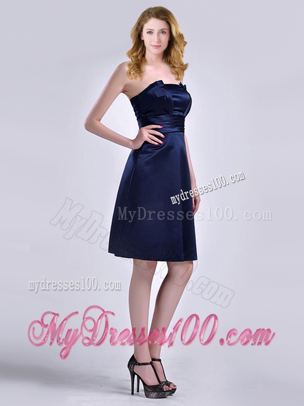 Luxurious Strapless Zipper Up Ruched Mother of The Bride Dress in Navy Blue