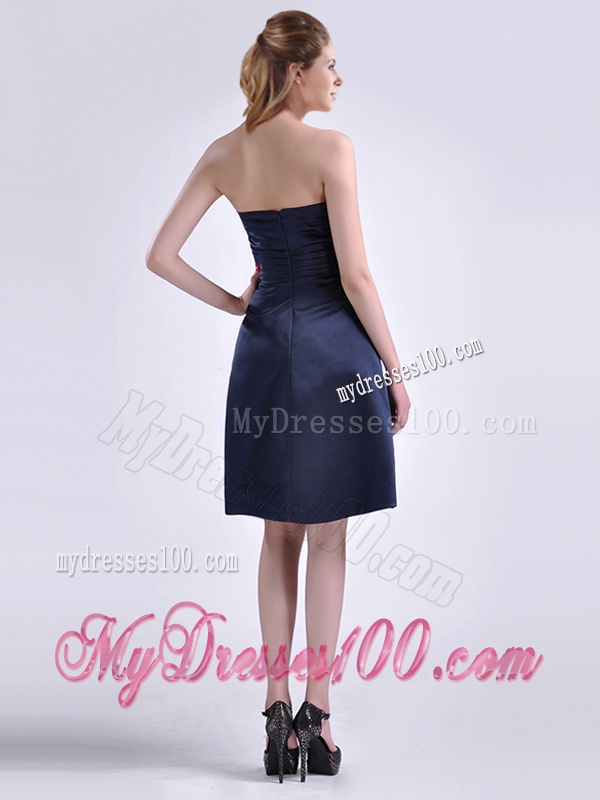 Luxurious Strapless Zipper Up Ruched Mother of The Bride Dress in Navy Blue