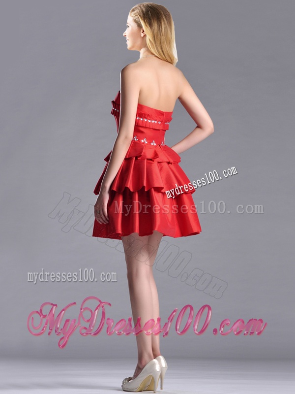 New Arrivals Red Strapless Mother of The Bride Dress with Ruffled Layers and Beading
