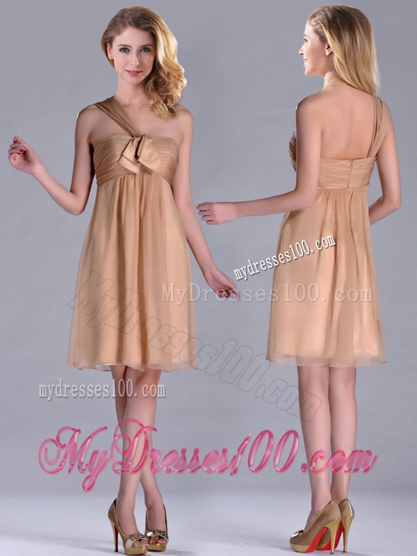 New Style One Shoulder Chiffon Short Mother of The Bride Dress in Champagne