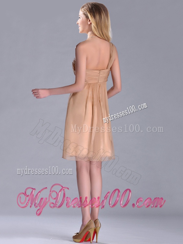 New Style One Shoulder Chiffon Short Mother of The Bride Dress in Champagne