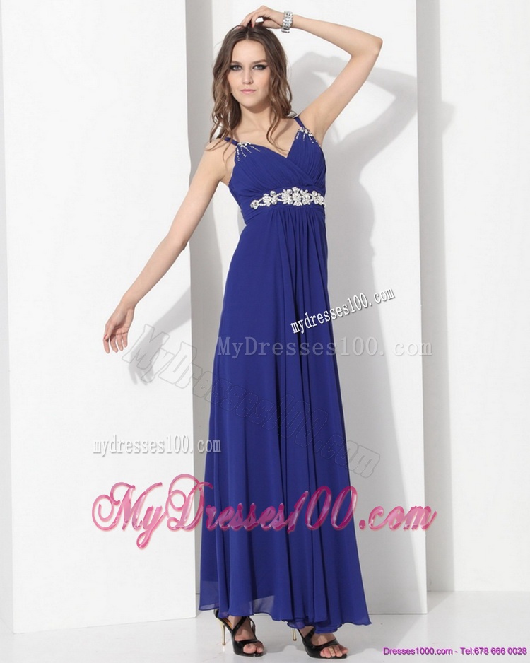 2016 Wonderful Ankle Length Blue Evening Dress with Beading