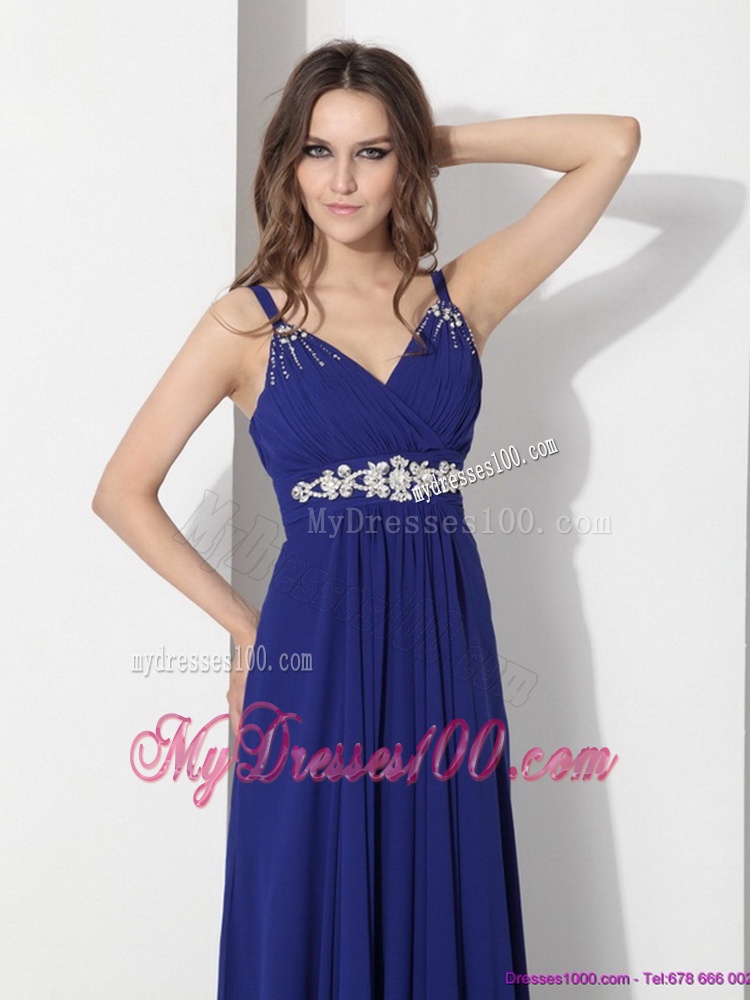 2016 Wonderful Ankle Length Blue Evening Dress with Beading