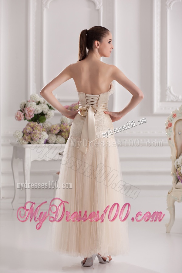 A-line Sweetheart Floor-length Bowknot Champagne Evening Dress