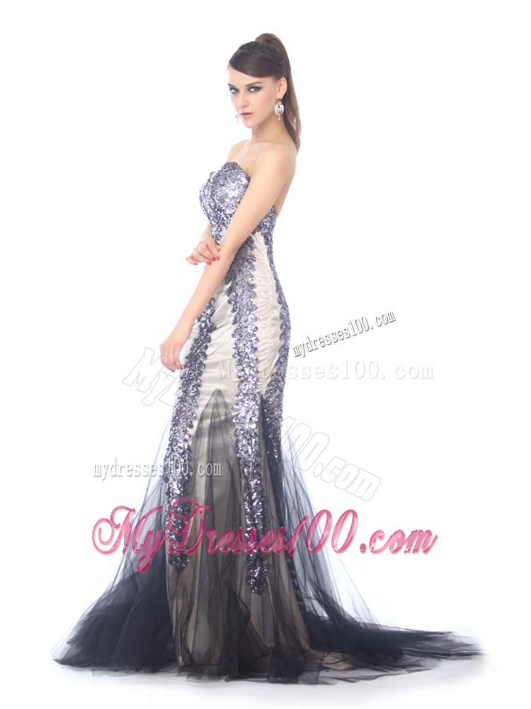 Elegant 2016 Beaded Sweetheart Mermaid Evening Dress with Brush Train