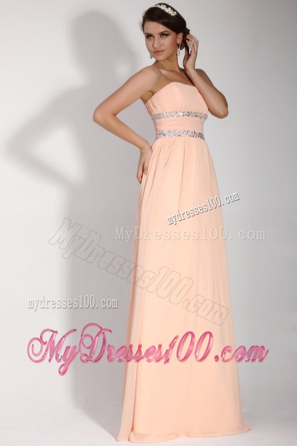 Elegant Empire Strapless Champagne Chiffon Floor-length Evening Dress with Beading