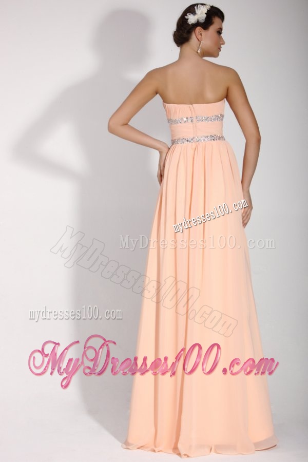 Elegant Empire Strapless Champagne Chiffon Floor-length Evening Dress with Beading