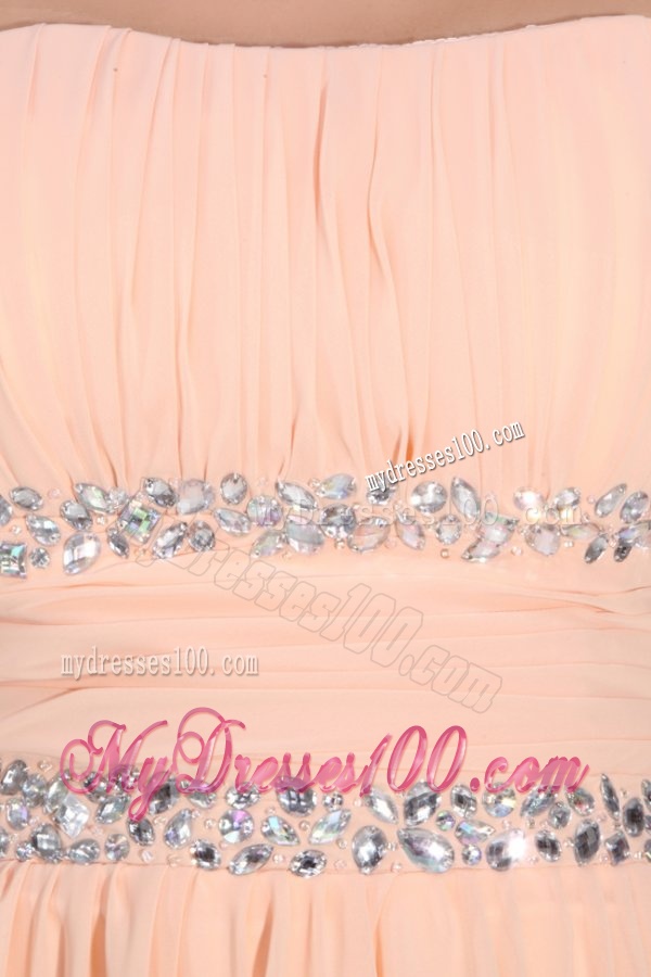 Elegant Empire Strapless Champagne Chiffon Floor-length Evening Dress with Beading