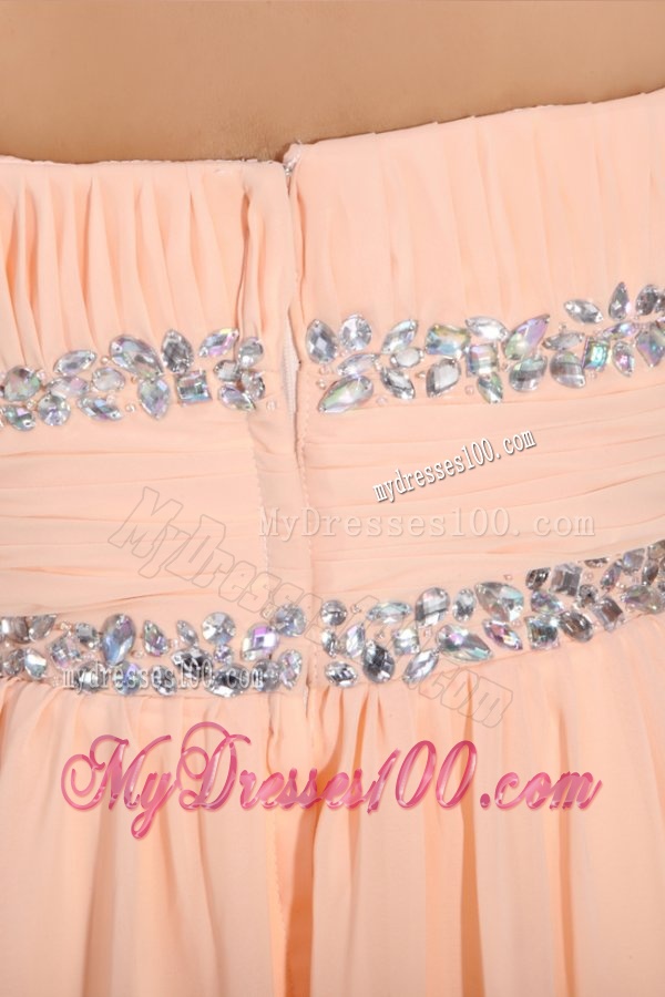 Elegant Empire Strapless Champagne Chiffon Floor-length Evening Dress with Beading