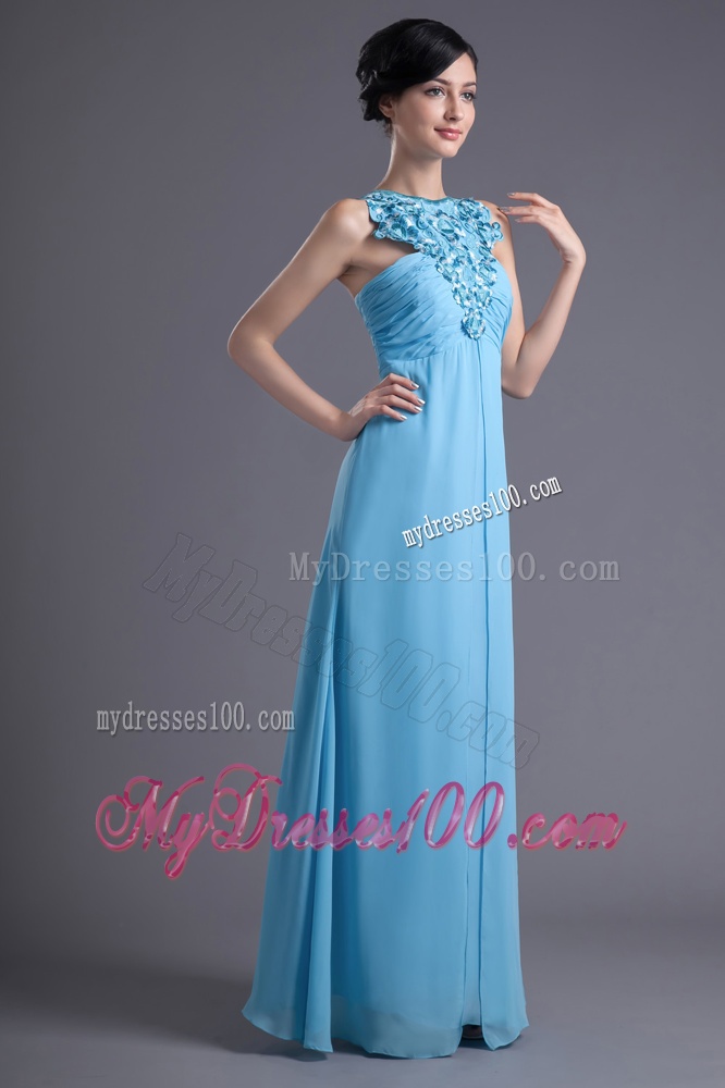 Empire Halter Top Floor-length Beading Aqua blue Evening Dress