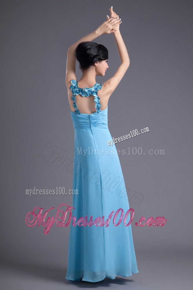 Empire Halter Top Floor-length Beading Aqua blue Evening Dress