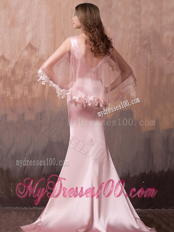 Gorgeous Mermaid V Neck Beaded Evening Dress with Brush Train