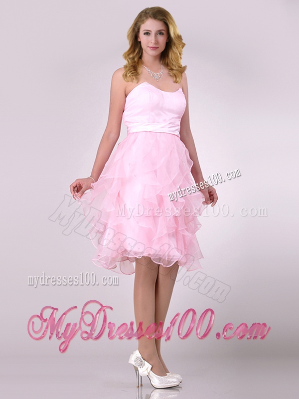 Lovely Empire Baby Pink Knee Length Evening Dress with Ruffles