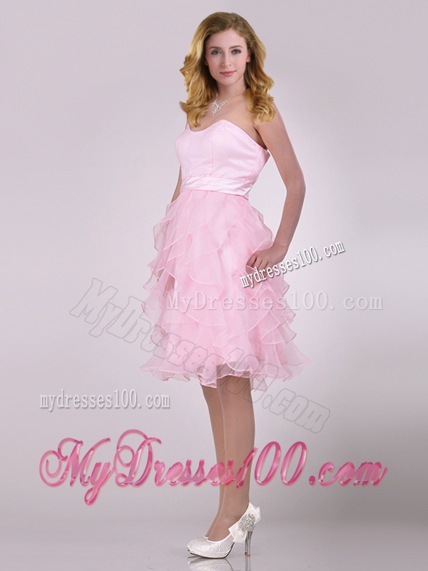 Lovely Empire Baby Pink Knee Length Evening Dress with Ruffles