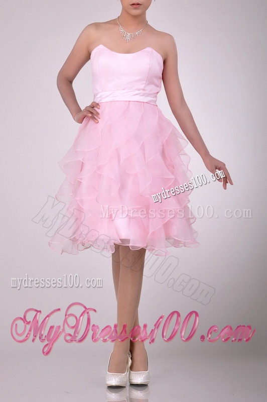 Lovely Empire Baby Pink Knee Length Evening Dress with Ruffles