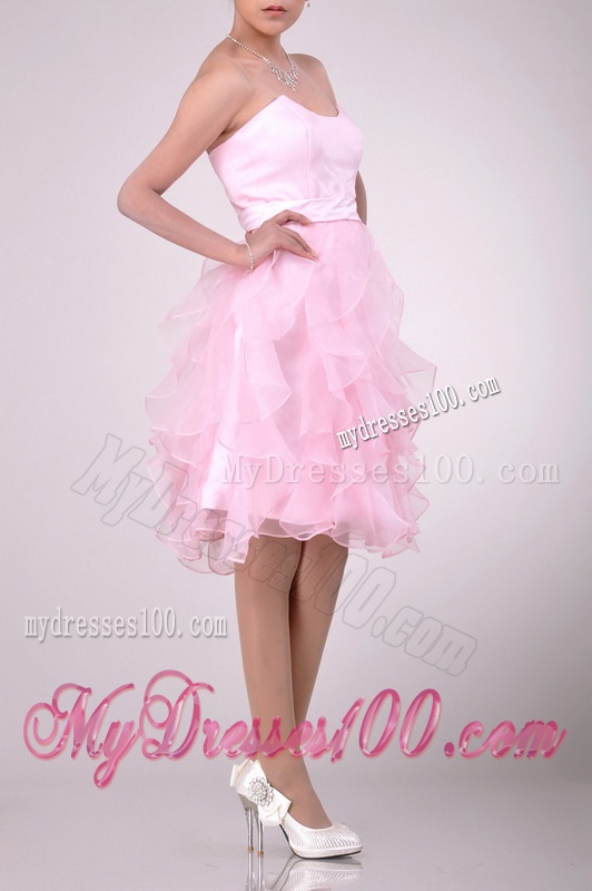Lovely Empire Baby Pink Knee Length Evening Dress with Ruffles