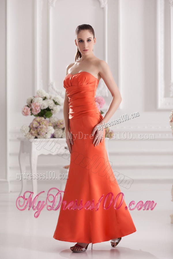 Mermaid Orange Red Sweetheart Floor-length Ruching Satin Evening Dress