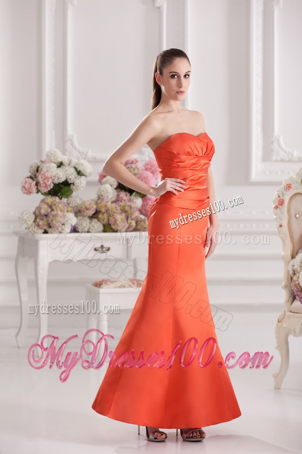 Mermaid Orange Red Sweetheart Floor-length Ruching Satin Evening Dress