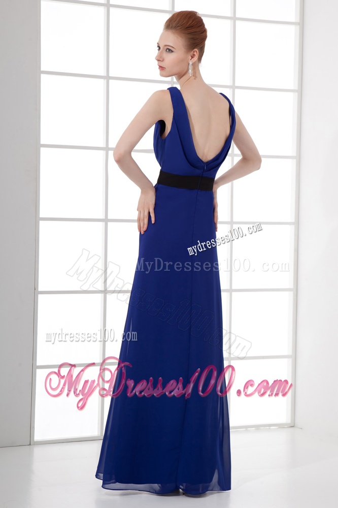Peacock Blue Empire Bateau Floor-length Backless Evening Dress