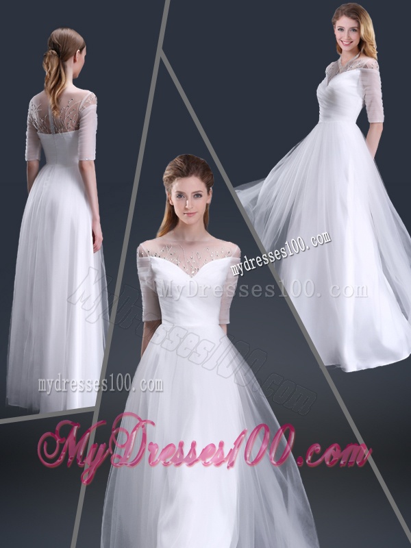Popular Off the Shoulder Half Sleeves Evening Dresses with Beading