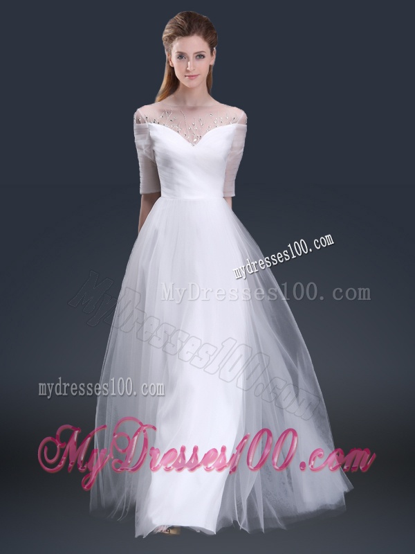 Popular Off the Shoulder Half Sleeves Evening Dresses with Beading