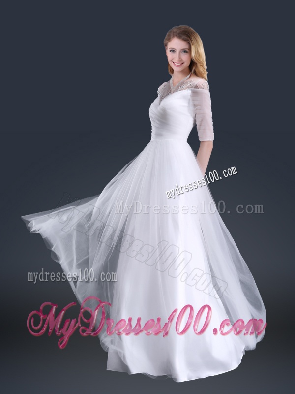 Popular Off the Shoulder Half Sleeves Evening Dresses with Beading