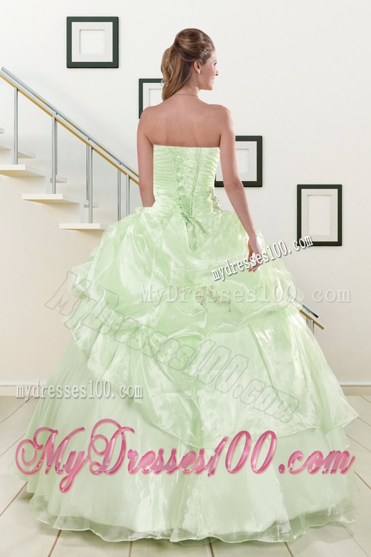 2016 Cheap Strapless Yellow Green Quinceanera Gowns with Beading